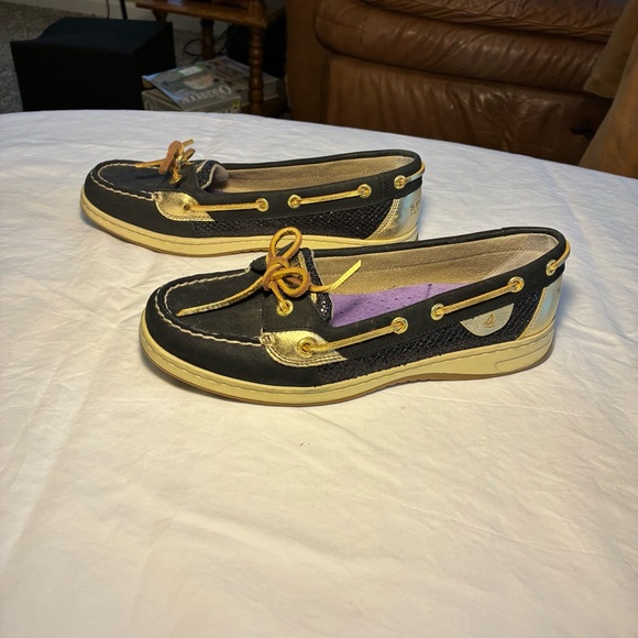 Sperry Women's Size 9 Black& Gold Angelfish Glitter Boat Topsiders Shoes Slip On - Picture 6 of 9